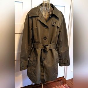 Ladies Petite LL Bean Olive Belted Trench Style Jacket- NWOT